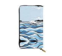 FFGhjk Waves lapping at the rocks Patterned leather long wallet with zipper compartment for women. Checkbook and credit card holder.