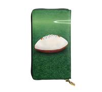 FFGhjk White Rugby Ball Patterned leather long wallet with zipper compartment for women. Checkbook and credit card holder.