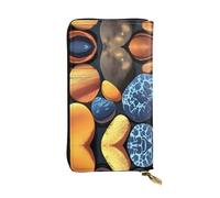 FFGhjk Yellow pebbles Patterned leather long wallet with zipper compartment for women. Checkbook and credit card holder.