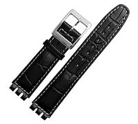 FFHAO 17mm 19mm Genuine Calf Leather Wrist Strap For Swatch Watch Band Men Women Alligator Pattern Bracelet Watchband Accessories (Color : Black white line, Size : 19mm)