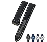 FFHAO 19mm 20mm Woven Nylon Watch Strap Black Blue Deployment Buckle Leather Watch Bands For Omega AT150 AQUA TERRA Seamaster Tissot (Color : Black white black, Size : 20mm)