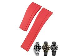FFHAO 20mm 21mm Rubber Watchband For Rolex Daytona Submariner GMT Yacht-Master OYSTERFLEX Silicone Strap Deployment Buckle Bracelets (Color : Red without buckle, Size : 20mm)