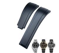 FFHAO 20mm 21mm Rubber Watchband For Rolex Daytona Submariner GMT Yacht-Master OYSTERFLEX Silicone Strap Deployment Buckle Bracelets (Color : Black without buckle, Size : 21mm)