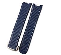 FFHAO 20mm Rubber Silicone Watch Band For Omega Strap Seamaster 300 AT150 Aqua Terra Ultra Light 8900 Steel Buckle Watchband Bracelets (Color : Blue-White Line, Size : 20mm Silver Buckle)