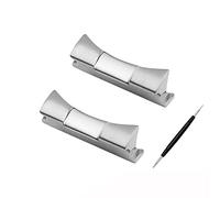 FFHAO 20mm Solid Curved Steel Head Grain End Link Just For Rolex Watchband Rubber Leather Band Strap Seamless Connection (Color : Silver, Size : 20mm)