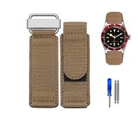 FFHAO 22mm 24mm Nylon Watch Band For Seiko Tudor Rolex BR Hook-and-loop Fastener Sport Watchband Steel Buckle NATO Strap Black Blue (Color : Khaki-silver, Size : 22mm)