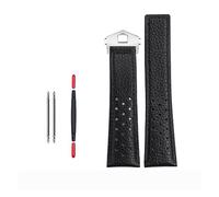 FFHAO 22mm Genuine Calfskin Leather Watchband For TAG For HEUER Strap MONACO CARRERA Quality Leather Watchband Bracelet (Color : Black line silver, Size : 22mm)