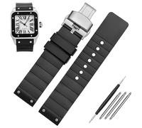 FFHAO 23mm Watch Strap for Cartier Santos Sandoz Santos 100 Silicone Watch Strap Rubber Men and Women Black (Color : Black silver buckle, Size : 23mm)