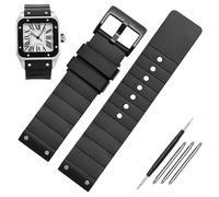FFHAO 23mm Watch Strap for Cartier Santos Sandoz Santos 100 Silicone Watch Strap Rubber Men and Women Black (Color : Black black pin, Size : 23mm)