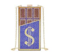 FFHAO Acrylic Diamond Dollar Bag Women's Clutch Dollar Chain Bag Phone Bag(Blue)