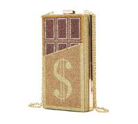 FFHAO Acrylic Diamond Dollar Bag Women's Clutch Dollar Chain Bag Phone Bag(Golden)