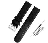 FFHAO Canvas Leather Bottom Watc For Hamilton Khaki Field Watch H68201993 H7060596 Watchband Seiko Watch Strap 20mm 22mm Buckle ( Color : Black silver , Size : 22mm )