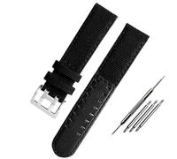 FFHAO Canvas leather strap is suitable for Hamilton Khaki field watch H68201993 H7060596 For Seiko strap 20mm 22mm buckle (Color : Black silver, Size : 20mm)