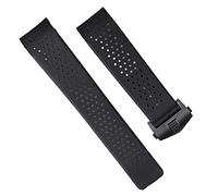 FFHAO Classical 22 24mm Rubber Watchproof Black Watchband For TAG Heuer CARRERA Men Silicone Wrist Tape Deplyment Clasp Logo On (Color : With black clasp, Size : 22mm)