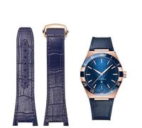 FFHAO For Omega Constellation Double Eagle Series Watchband Manhattan Rubber Cowhide Male Observatory Strap Notch 25-14mm (Color : Blue-rosegold, Size : 25-14mm)