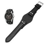 FFHAO Genuine Leather Watchband For Fossil CH2592 CH2564 CH2565 CH2891CH3051 wristband 22mm men tray strap with rivet style (Color : Black silver, Size : 22mm)