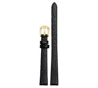 FFHAO Genuine Leather Watchband womens bracelet 6mm 8mm 10mm 12mm lizards leather watch strap small wristwatches belt Pin buckle (Color : Black gold buckle, Size : 10mm)