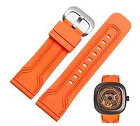 FFHAO Silicone Watch band 28mm Watchbands for Seven on Friday Strap Silicone Rubber Watch Accessories Waterproof Wrist band Bracelet Belt (Color : Orange-SilveryBuckle, Size : 28mm)