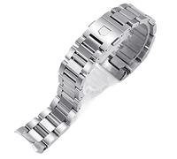 FFHAO Silver black Stainless steel Watchband Bracelets Curved end Solid Link 22mm for TAG heuer steel watch men straps (Color : Silver, Size : 22mm)