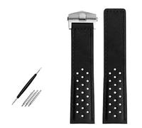 FFHAO Watchband 22mm Genuine leather bracelet watch strap For TAG HEUER MONACO Series mens wristwatches band fold buckle Nubuck watchbands (Color : Black silver buckle, Size : 22mm)