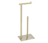 FFK Toilet Paper Holder Free Standing, 21.5" Bathroom Toilet Tissue Roll Holder Stand with Storage, SUS304 Stainless Steel Rustproof, Gold