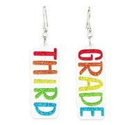 FFLaiwah Colorful Teacher Letter Drop Dangle Earrings for Women Glitter Acrylic First Day of School Back to School Earrings Teacher Appreciation Gifts from Students, One Size, Acrylic, No Gemstone