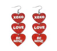 FFLaiwah Valentine's Day Heart Earrings Red Pink Glitter Candy Color Hug Me Be Mine Kiss Me Letter Heart Acrylic Dangle Drop Earrings Wedding Decoration Valentine's Jewelry, One Size, Acrylic, No