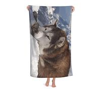 FFLSDR Beach Towel Alaskan Malamute Adult Travel Microfiber Large Bath Towel Soft Absorbent Beach Blanket 80X130CM