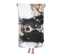 FFLSDR Beach Towel Border Collie Snow Dog Microfiber Large Bath Towel for Adults Absorbent Quick Dry Beach Blanket 80X130CM
