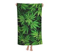 FFLSDR Beach Towel Cannabis Leaf Green Weed Marijuana Microfiber Large Bath Towel for Adults Absorbent Quick Dry Beach Blanket 80X130CM