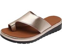 FFMA Flip Flops for Women Flat Sandals PU Leather Flop Open Toe Orthopedic Sandals Bunion Corrector for Women Summer Slippers Beach Shoes, Gold, 23.0 cm