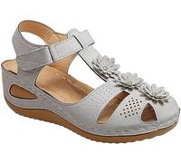 FFMA Flower Orthopedics Women's Sandals Platform Slippers House Summer Rome Heel Sandals with Platform Ladies Sneakers Wide Special Slippers, Silver, 23.0 cm