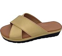 FFMA Platforms Women's Sandals Comfortable Flat PU Leather Slippers Bunion Corrector Orthopedic Casual Non-Slip Breathable Orthopedic Shoes Travel, Gold, 27.0 cm