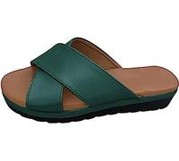 FFMA Platforms Women's Sandals Comfortable Flat PU Leather Slippers Bunion Corrector Orthopedic Casual Non-Slip Breathable Orthopedic Shoes Travel, Green, 23.0 cm
