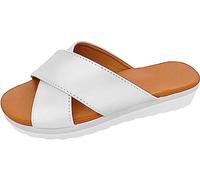 FFMA Platforms Women's Sandals Comfortable Flat PU Leather Slippers Bunion Corrector Orthopedic Casual Non-Slip Breathable Orthopedic Shoes Travel, White, 23.0 cm