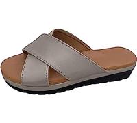 FFMA Platforms Women's Sandals Comfortable Flat PU Leather Slippers Bunion Corrector Orthopedic Casual Non-Slip Breathable Orthopedic Shoes Travel, Brass, 23.5 cm