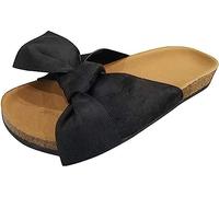 FFMA Sandals for Women Summer Flat Slide Sandals Slip On Open Toe Sandals Casual Style with Bowknot Ornament Comfy Platform Sandal Shoes Beach Travel Shoes Fashion Shoe,Black,3 UK