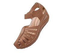 FFMA Sandals for Women Summer Platform Wedge Sandals Arch Support Closed Toe Ladies Platform Heels Slip On Walking Shoes Semi- Breathable Lightweight Air Cushion Party,Brown,3 UK
