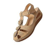 FFMA Women's Orthopedic Casual Platform Sandal Wedge Sandals Arch Support Slipper, Hook and Loop Wedge Platform with Earring Comfortable and Stylish, Beige, 23.0 cm