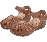 FFMA Women's Orthopedic Casual Platform Sandal Wedge Sandals Arch Support Slipper Hook and Loop Wedge Platform with Earring Comfortable and Stylish, Brown, 25.5 cm