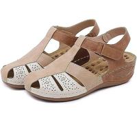 FFMA Women's Orthopedic Casual Platform Sandal, Wedge Sandals, Arch Support Slipper, Wedge Platform Hook and Loop with Comfortable and Elegant Earring,Brown,EU40/US8