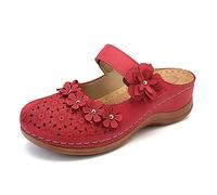 FFMA Women's Orthopedic Flower Casual Platform Sandal Arch Support Shoe Hook and Loop Wedge Platform with Earring Comfortable and Elegant, Net, 25.0 cm