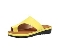 FFMA Women's Sandals Comfortable Flat PU Leather Slippers Bunion Corrector Orthopedic Casual Non-Slip Breathable Orthopedic Shoes Travel Summer Beach, Yellow, 22.5 cm