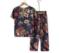FFNUM Women’s Pajama Pajamas Women Summer Pyjamas Casual Two-Piece Set Spring Autumn Middle Aged Mother Home Clothes Women's casual pajamas (Color : A, Size : 4xl-size)