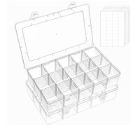 FFowcye 2 Pack 15 Grids Craft Storage Boxes with Compartments, Screw Organiser Storage Box, Clear Small Parts Organiser for Bead Screw Tackles Snack Washi Tape Thread Earring Toys Arts and Crafts