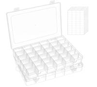 FFowcye 2 Pack 36 Grids Plastic Bead Storage Box with Adjustable Dividers, Clear Small Parts Organiser for Jewellery, Sewing, Screws, Lego, Fishing Tackle, Arts & Crafts, Hardware, Home Organisation