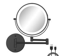 FFowcye 8" Wall Mounted Makeup Mirror with Lights, Rechargeable LED Bathroom Shaving Mirror, 1X/10X Double-Sided Magnifying, 3 Colour Dimmable Illuminated, 360° Rotation, Black