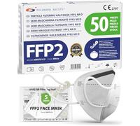 FFP2 NR D Masks Pack of 50 - White, CE certified, controlled supply chain, comfortable, hypoallergenic, and adjustable elastic bands. Safe: filtration in wear simulation 99.5%. Single sealed pouches