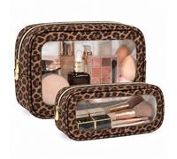 FFpaw 2PCS Clear Makeup Bag Set, Waterproof TSA Approved Toiletry Bags Zipper Cosmetic Bag with Makeup Brush Bag Travel Organizer Pouch for Woman Men Car Essentials Bag