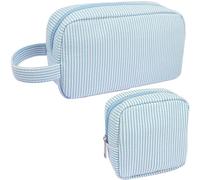 FFpaw 2Pcs Mini Makeup Bag, Small Makeup Pouches for Purse Cute Cosmetics Bag Pouch with Slip-in Pockets Small Travel Toiletry Bag Zipper Makeup Aesthetic Accessories Storage Bag, Mini+Large Blue